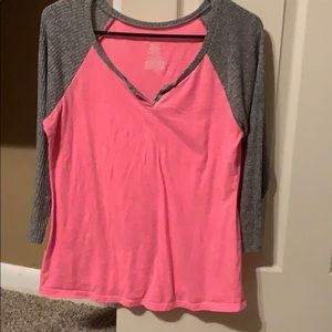 3/4 Sleeve Pink and Grey Henley Top